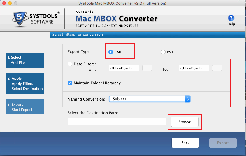 select mbox file