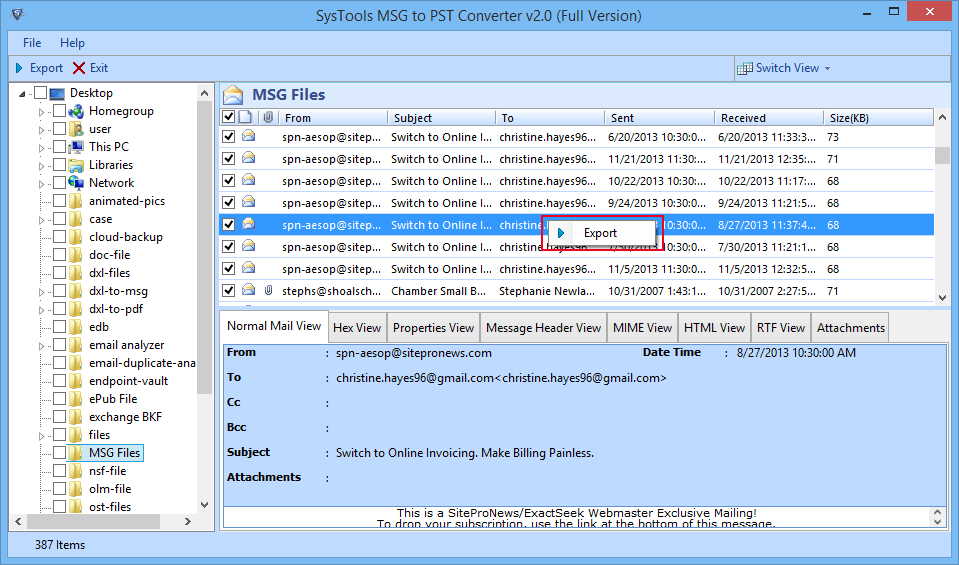 export msg files