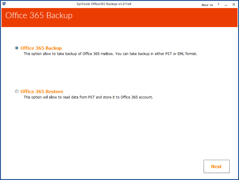 select backup option