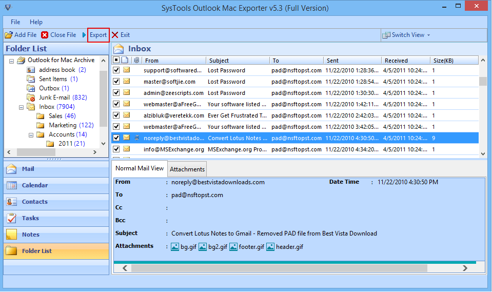 export selected folder